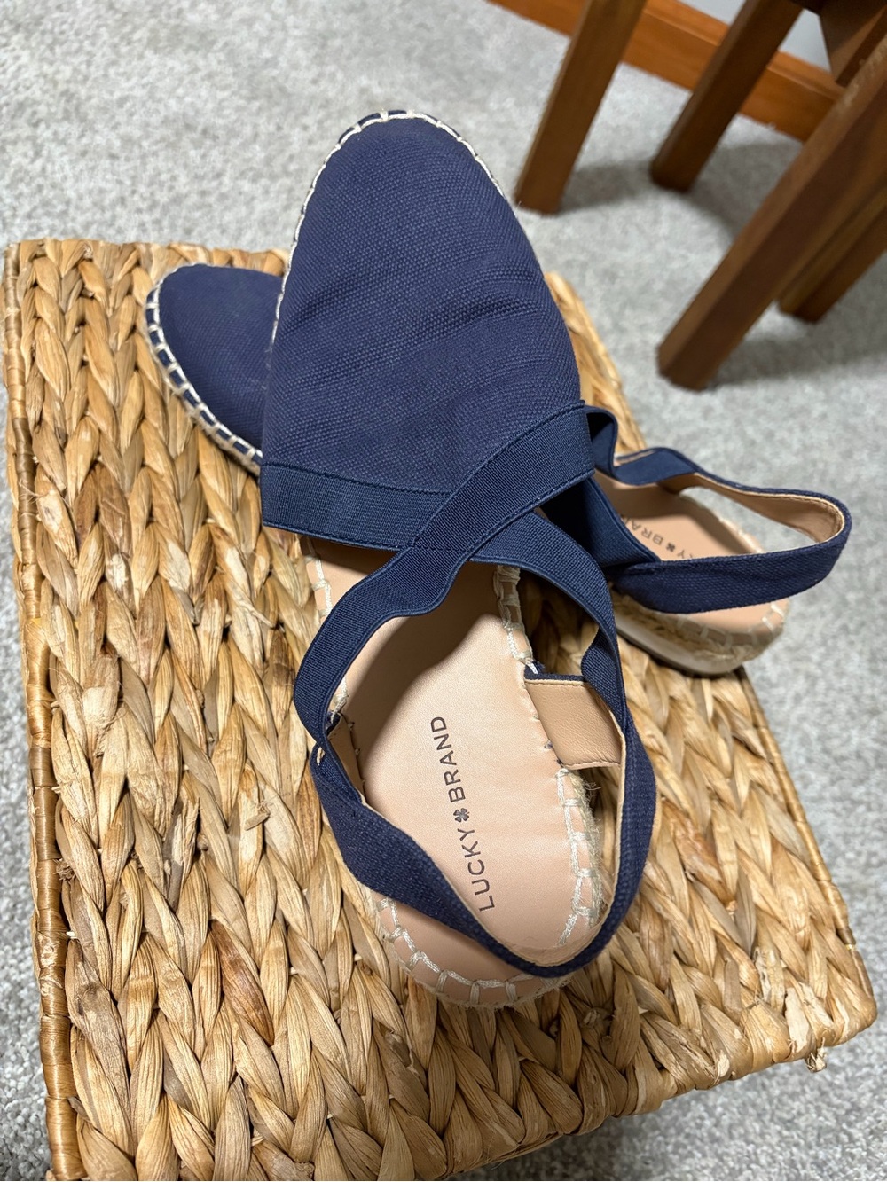 Lucky Brand Navy Canvas Espadrille Slingback Flats 9 Costal Cottage Casual